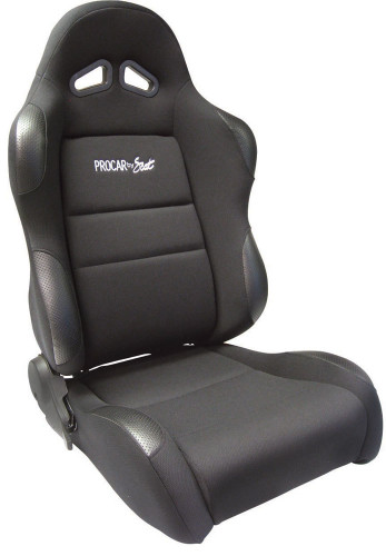 Scat Enterprises 80-1605-61R Seat, Sportsman 1605 Series, Passenger Side, Sliders, Reclining, Side Bolsters, Harness Openings, Vinyl / Velour, Black / Black, Each