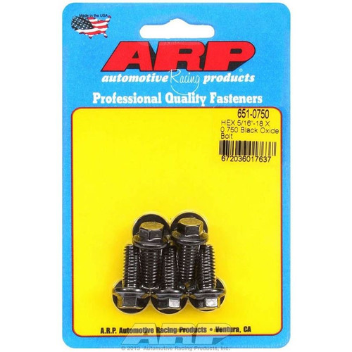 ARP 651-0750 Bolts, 5/16-18 in. Hex, Chromoly, Black, RH Thread, Set of 5