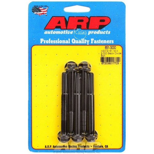 ARP 651-3000 Bolts, 5/16-18 in. Hex, Chromoly, Black, RH Thread, Set of 5