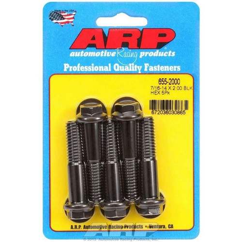 ARP 655-2000 Bolts, 7/16-14 in. Hex, Chromoly, Black, RH Thread, Set of 5