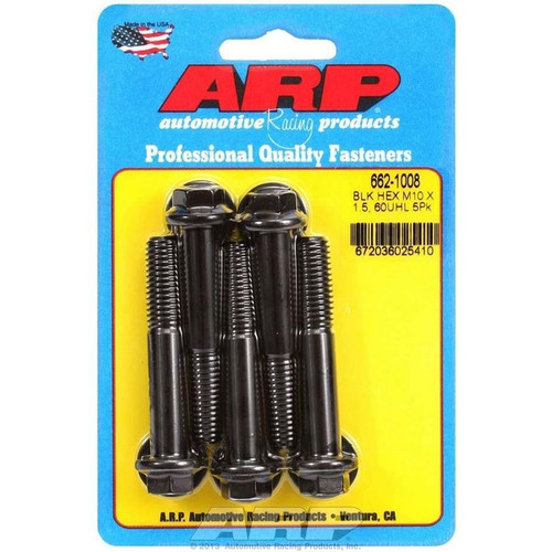 ARP 662-1008 Bolts, M10 x 1.5 Hex, Chromoly, Black, RH Thread, Set of 5