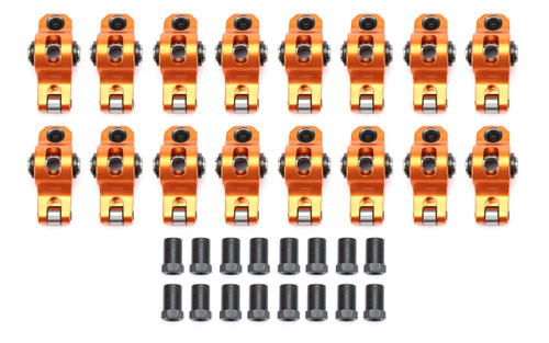 Sharp Rockers SD1001 Rocker Arm, Original, 3/8 in Stud Mount, 1.50 Ratio, Full Roller, Aluminum, Orange Anodized, Small Block Chevy, Set of 16