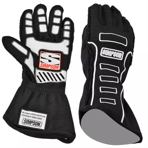 Simpson Safety 21300LK-O Driving Gloves, Competitor, SFI 3.3/5, Double Layer Nomex, Outer Seam, Black, Large, Pair