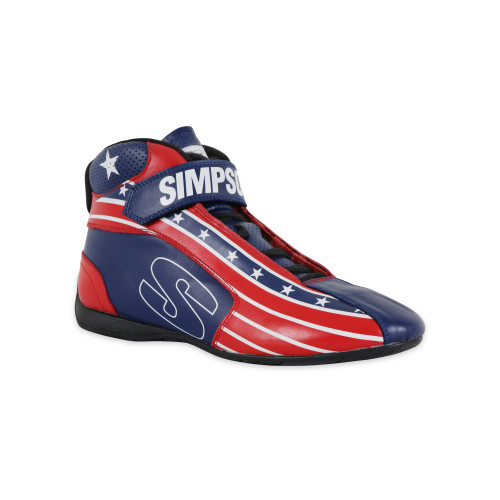 Simpson Safety DX2100P Shoe, DNA X2 Patriot, Mid-Top, SFI 3.3/5, Leather Outer, Nomex Inner, Red / White / Blue, Size 10, Pair