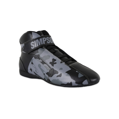 Simpson Safety DX2105K Shoe, DNA X2 Blackout, Mid-Top, SFI 3.3/5, Leather Outer, Nomex Inner, Black / Gray, Size 10.5, Pair