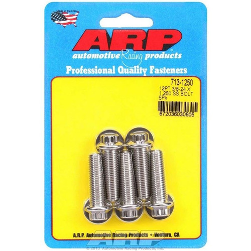 ARP 713-1250 Bolts, 3/8-24 in. 12-Point, Stainless Steel, Polished, RH Thread, Set of 5