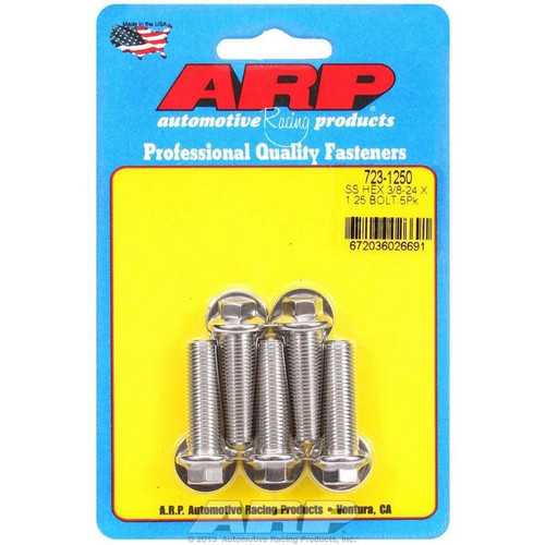 ARP 723-1250 Bolts, 3/8-24 in. Hex, Stainless Steel, Polished, RH Thread, Set of 5