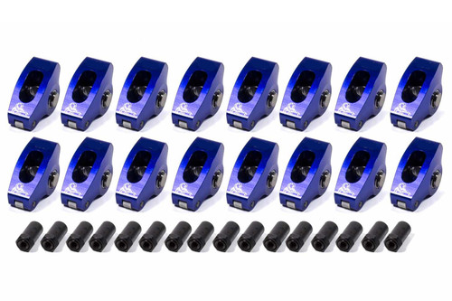 Scorpion Performance 1002 Rocker Arm, Race Series, 3/8 in Stud Mount, 1.60 Ratio, Full Roller, Aluminum, Blue Anodized, Small Block Chevy, Set of 16