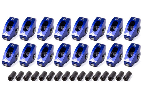 Scorpion Performance 1037 Rocker Arm, Narrow Body, 3/8 in Stud Mount, 1.50 Ratio, Full Roller, Aluminum, Blue Anodized, Small Block Chevy, Set of 16