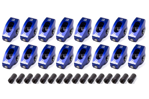 Scorpion Performance 1080 Rocker Arm, Race Series, 7/16 in Stud Mount, 1.50 Ratio, Full Roller, Aluminum, Blue Anodized, Small Block Ford, Set of 16