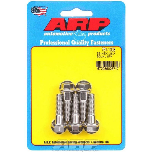 ARP 761-1003 Bolts, M8 x 1.25 Hex, Stainless Steel, Polished, RH Thread, Set of 5