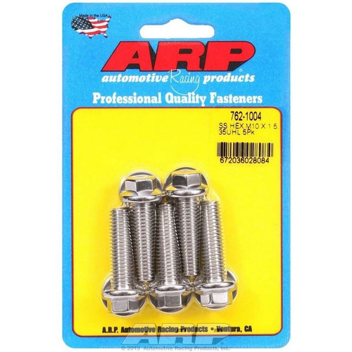 ARP 762-1004 Bolts, M10 x 1.5 Hex, Stainless Steel, Polished, RH Thread, Set of 5