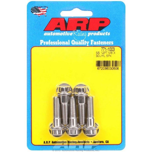 ARP 771-1003 Bolts, M8 x 1.25 12-Point, Stainless Steel, Polished, RH Thread, Set of 5
