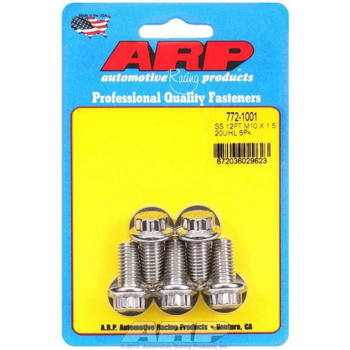 ARP 772-1001 Bolts, M10 x 1.5 12-Point, Stainless Steel, Polished, RH Thread, Set of 5