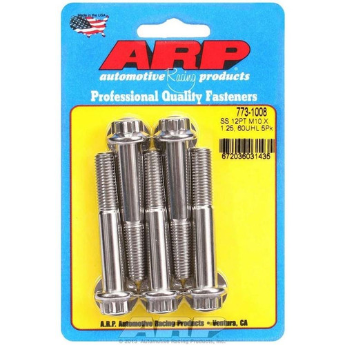 ARP 773-1008 Bolts, M10 x 1.25 12-Point, Stainless Steel, Polished, RH Thread, Set of 5