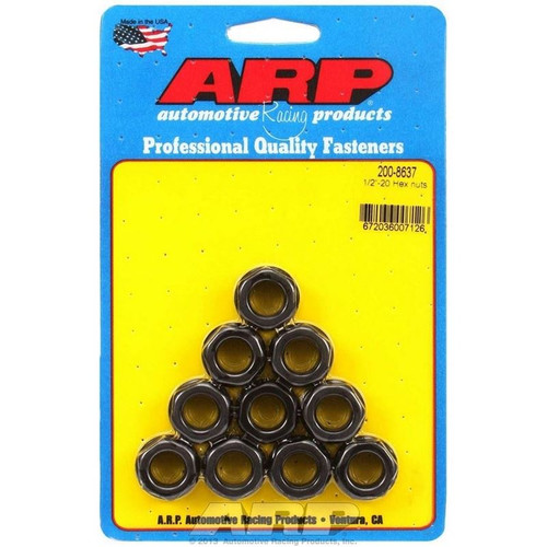 ARP 200-8637 Nuts, 1/2-20 in. RH Thread, Hex, Steel, Black Oxide, Set of 10