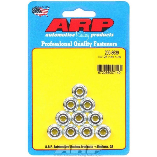 ARP 200-8639 Serrated Flange Nuts, 1/4-28 in. RH Thread, Hex Head, Steel, Cadmium, Set of 10