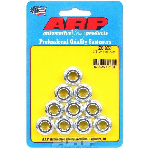 ARP 200-8650 Serrated Flange Nuts, 3/8-24 in. RH Thread, Hex Head, Steel, Cadmium, Set of 10