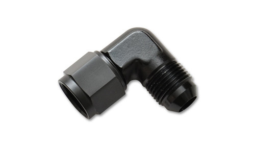 Vibrant Performance 10782 Fitting, Adapter, 90 Degree, 6 AN Female to 6 AN Male Swivel, Aluminum, Black Anodized, Each