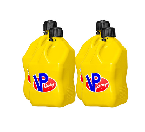 Vp Racing 3552-CA-CASE Utility Jug, 5.5 gal, 10-1/2 x 10-1/2 x 21-1/4 in Tall, O-Ring Seal Cap, Screw-On, Vent, Square, Plastic, Yellow, Set of 4