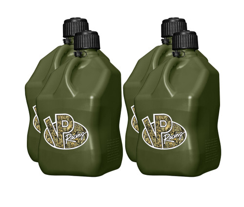 Vp Racing 3842-CA-CASE Utility Jug, 5.5 gal, 10-1/2 x 10-1/2 x 21-1/4 in Tall, O-Ring Seal Cap, Screw-On, Vent, Square, Plastic, Camo Green, Set of 4