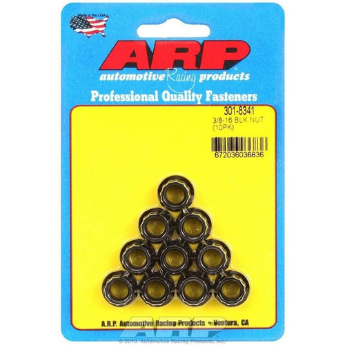 ARP 301-8341 Nuts, 3/8-16 in. RH Thread, 12-Point, Steel, Black Oxide, Set of 10