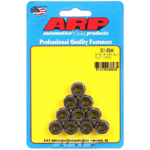 ARP 301-8344 Nuts, 5/16-18 in. RH Thread, Hex, Steel, Black Oxide, Set of 10