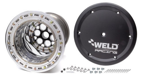 Weld Racing 735B-51854BC-6 Wheel, 42 Spline Magnum, 15 x 18 in, 4.000 in Backspace, 42 Spline, Beadlock, Cover Included, Aluminum, Black Anodized / Polished, Each