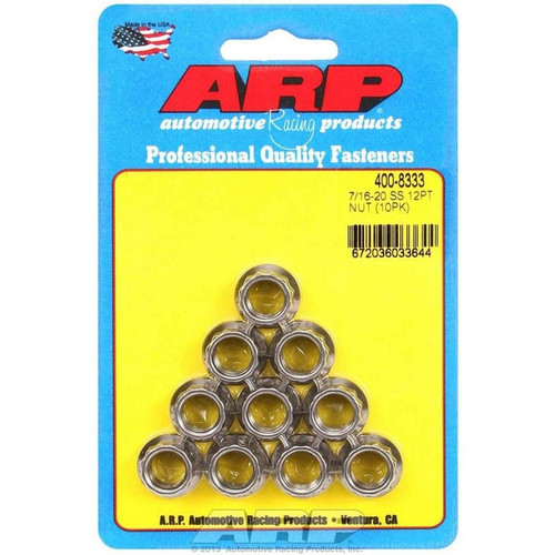 ARP 400-8333 Nuts, 7/16-20 in. RH Thread, 12-Point, Stainless Steel, Polished, Set of 10
