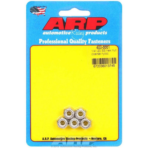 ARP 400-8661 Self-Locking Nuts, 1/4-20 in. RH Thread, Hex, Stainless Steel, Polished, Set of 5