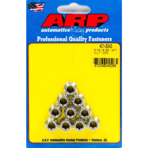 ARP 401-8343 Nuts, 5/16-18 in. Thread, 12-Point, Stainless Steel, Polished, Set of 10
