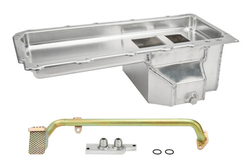Racing Power Co-Packaged R4010KIT Engine Oil Pan, LS Swap, Fabricated, Rear Pump, 7 qt, 6-3/8 in Deep, Pickup Included, Aluminum, Natural, GM LS-Series, GM A-Body 1965-72 / F-Body 1967-69 / X-Body 1968-72, Kit