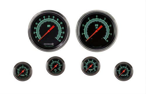 Classic Instruments GS151SLF Gauge Kit, G-Stock, Analog, Fuel Level / Oil Pressure / Speedometer / Tachometer / Voltmeter / Water Temperature, Full Sweep, Low Step Stainless Bezel, Flat Lens, 4-5/8 in / 2-1/8 in Diameter, Black Face, Kit