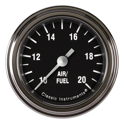 Classic Instruments HR194SLF Air-Fuel Ratio Gauge, Hot Rod, 10:1-20:1 Ratio, Electric, Analog, Full Sweep, 2-1/8 in Diameter, Low Step Stainless Bezel, Flat Lens, Black Face, Each