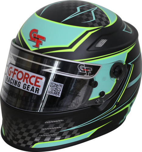 G-Force 13005SMLTL Revo Graphics Helmet, Full Face, Snell SA2020, Head and Neck Support Ready, Black/Teal, Small, Each