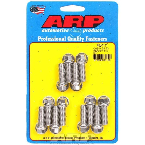 ARP 400-1111 Stainless Steel Header Bolts, 3/8-16 in. Thread, 1.000 in. Long, Set of 12