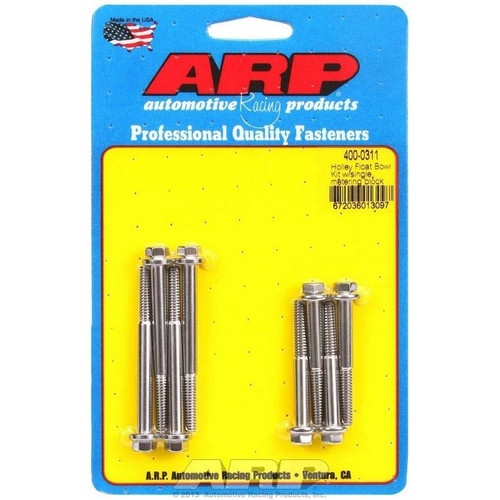 ARP 400-0311 Carburetor Float Bowl Bolts, 12-24 in. Thread, Hex, Single Metering Block, Set of 8