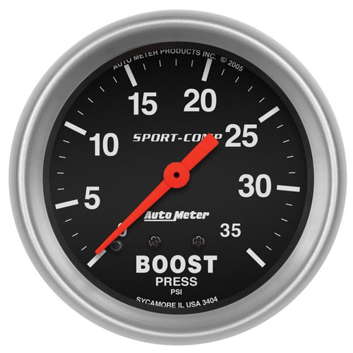 AutoMeter 3404 2-5/8 in. Boost, 0-35 PSI, Mechanical, Sport Comp Gauge, Black