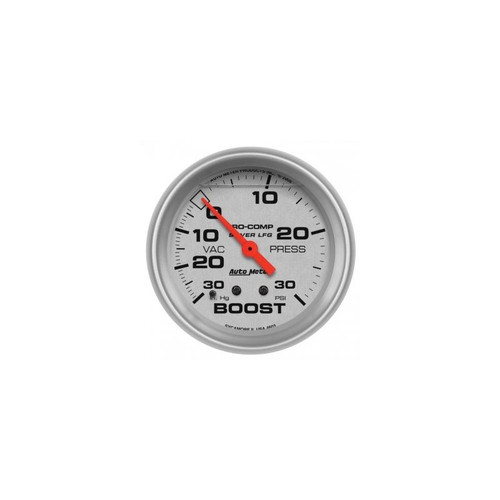 AutoMeter 4603 2-5/8 in. Boost/Vacuum, 30 in. HG/30 PSI, Mechanical, Liquid Filled, Ultra Lite Gauge, Silver