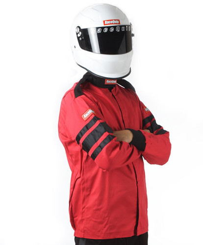 Racequip 111013RQP 110 Series Driving Jacket, SFI 3.2A/1, Single Layer, Fire Retardant Cotton, Red with Black Stripes, Medium, Each
