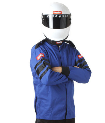 Racequip 111023RQP 110 Series Driving Jacket, SFI 3.2A/1, Single Layer, Fire Retardant Cotton, Blue/Black Stripes, Medium, Each