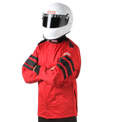 Racequip 121015RQP 120 Series Driving Jacket, SFI 3.2A/5, Multi Layer, Fire Retardant Cotton/Nomex, Red with Black Stripes, Large, Each
