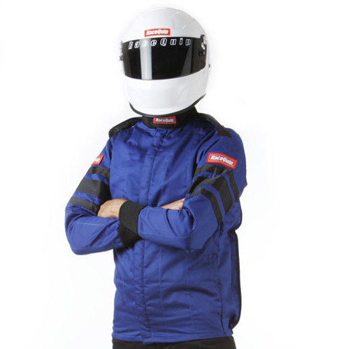 Racequip 121023RQP 120 Series Driving Jacket, SFI 3.2A/5, Multi Layer, Fire Retardant Cotton/Nomex, Blue/Black Stripes, Medium, Each