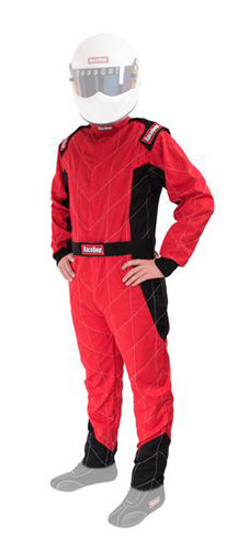 Racequip 130914RQP Driving Suit, Chevron-1, SFI 3.2A/1, Single Layer, Fire Retardant Cotton, Red, Medium Tall, Each