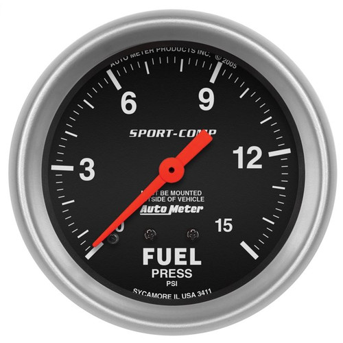 AutoMeter 3411 2-5/8 in. Fuel Pressure, 0-15 PSI, Mechanical, Sport Comp Gauge, Black