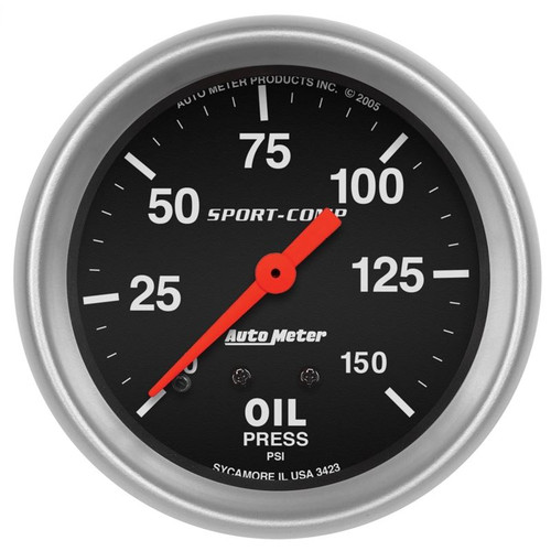 AutoMeter 3423 2-5/8 in. Oil Pressure, 0-150 PSI, Mechanical, Sport Comp Gauge, Black