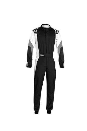 Sparco 001144B62NBGR Competition Driving Suit, 1-Piece, SFI 3.2A/5, FIA Approved, Triple Layer, Fire Retardant Fabric, Black/Gray, EU Size 62, X-Large/2X-Large, Each