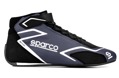 Sparco 00127544NRGR Driving Shoe, Skid, Mid-Top, SFI 3.3/5, FIA Approved, Leather Outer, Fire Retardant Inner, Black / Gray, Euro 44, Pair