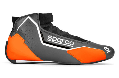 Sparco 00128345GRAF Driving Shoe, X-Light, Mid-Top, FIA Approved, Leather Outer, Fire Retardant Inner, Gray / Orange, Euro 45, Pair