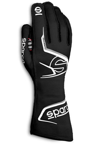 Sparco 00131410NRBI Driving Gloves, Arrow, SFI 3.3/5, FIA Approved, Single Layer, Fire Retardant Fabric, Black, Medium, Pair